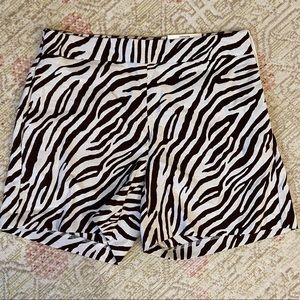 Brown & white linen zebra print shorts